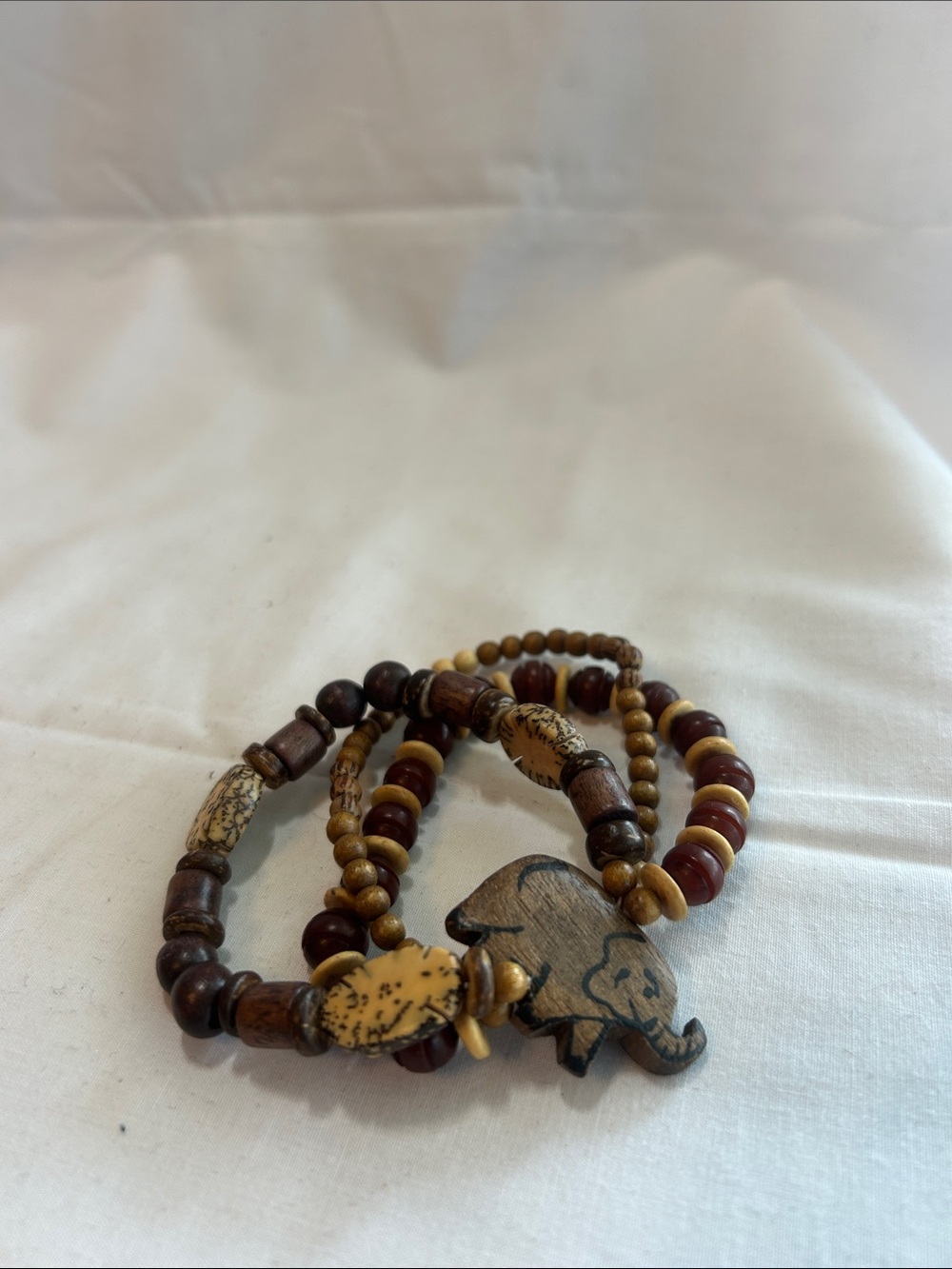 Source Unknown Brown and Tan Elephant Wooden Beaded Bracelet Set